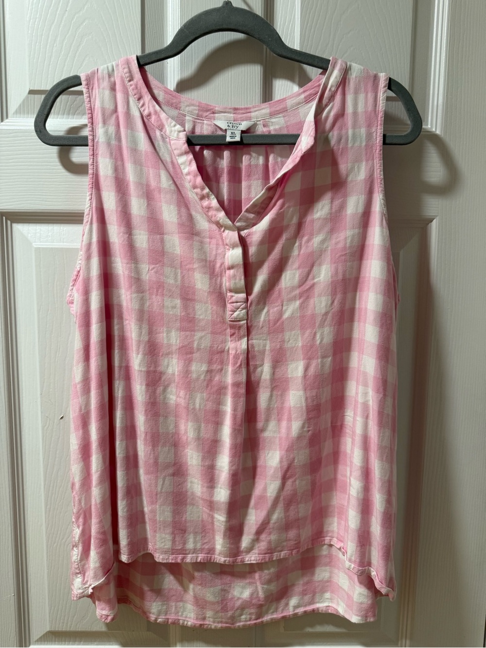 crown & ivy Pink and White Gingham Sleeveless Top